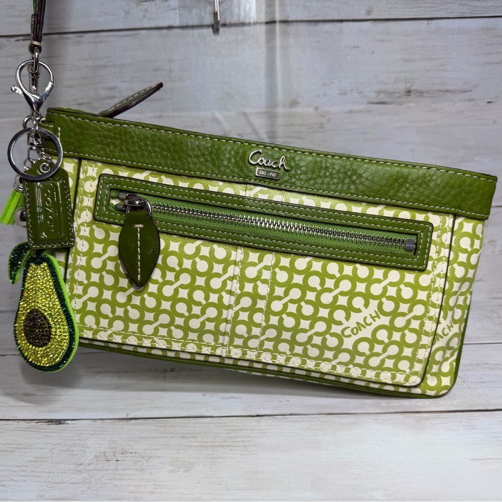 Coach Green and Cream Clutch